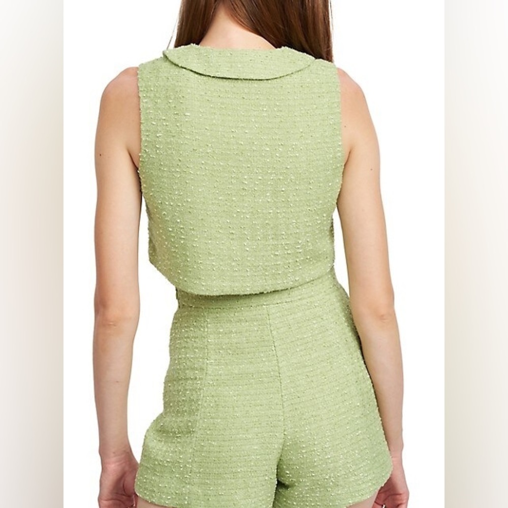 En Saison Nadine Tweed Button Down Vest and Shorts Set in Green - Picture 2 of 6